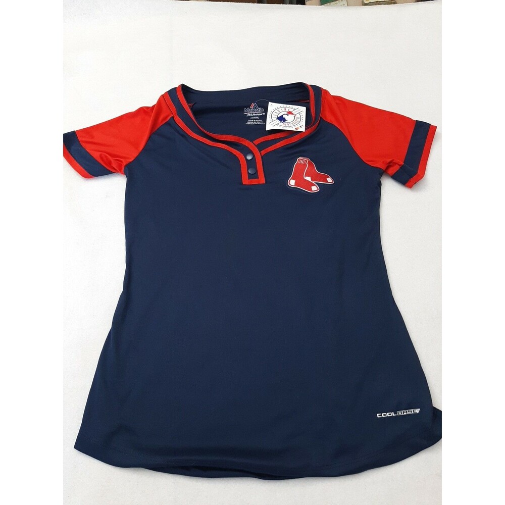 Brand New Majestic Red Sox Two Button T Shirt Adult Size M cool base with tags